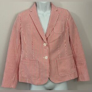 TALBOTS Light Red & White Classic Seersucker 2 Buttons 2 Pockets Blazer Size 4P